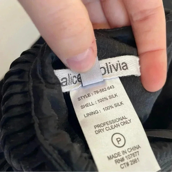 Alice + Olivia Silk Black Mini Dress Pleated Halter Strap Structured LBD - Picture 13 of 13